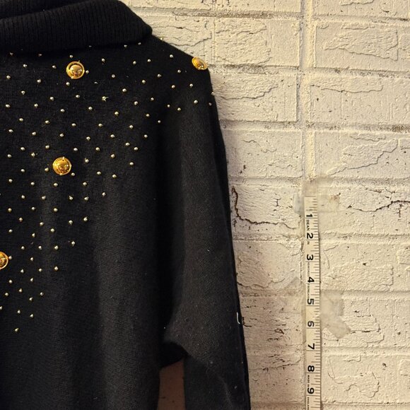 Vintage Eminent Black Wool Angora Sweater Tunic – Gold Stud & Button Med - Picture 3 of 11